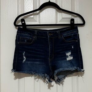 Wax Jean Dark Blue Distressed Women's Jean Shorts
